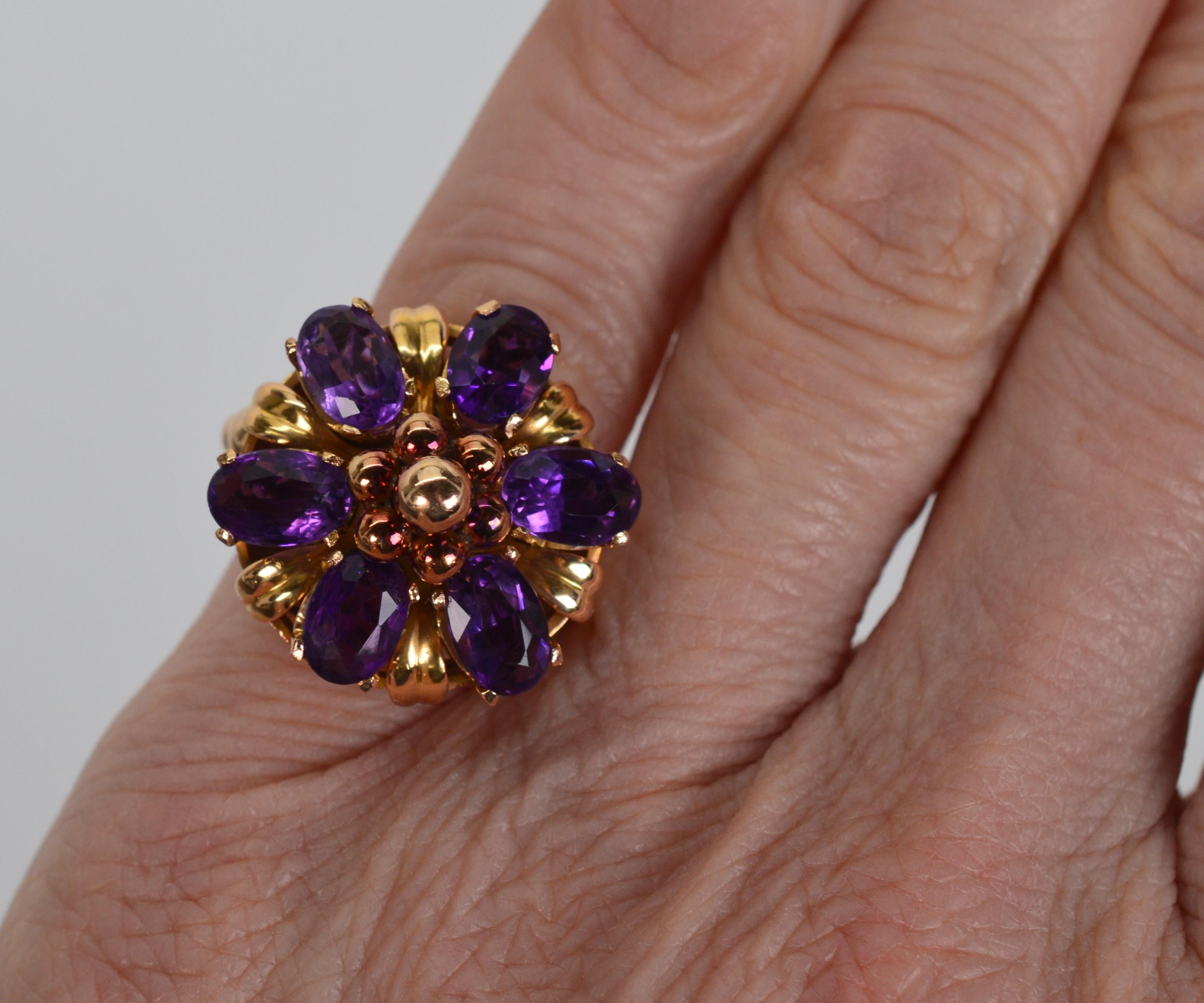 Floral Inspired Amethyst Yellow Gold Cocktail Ring For Sale 2
