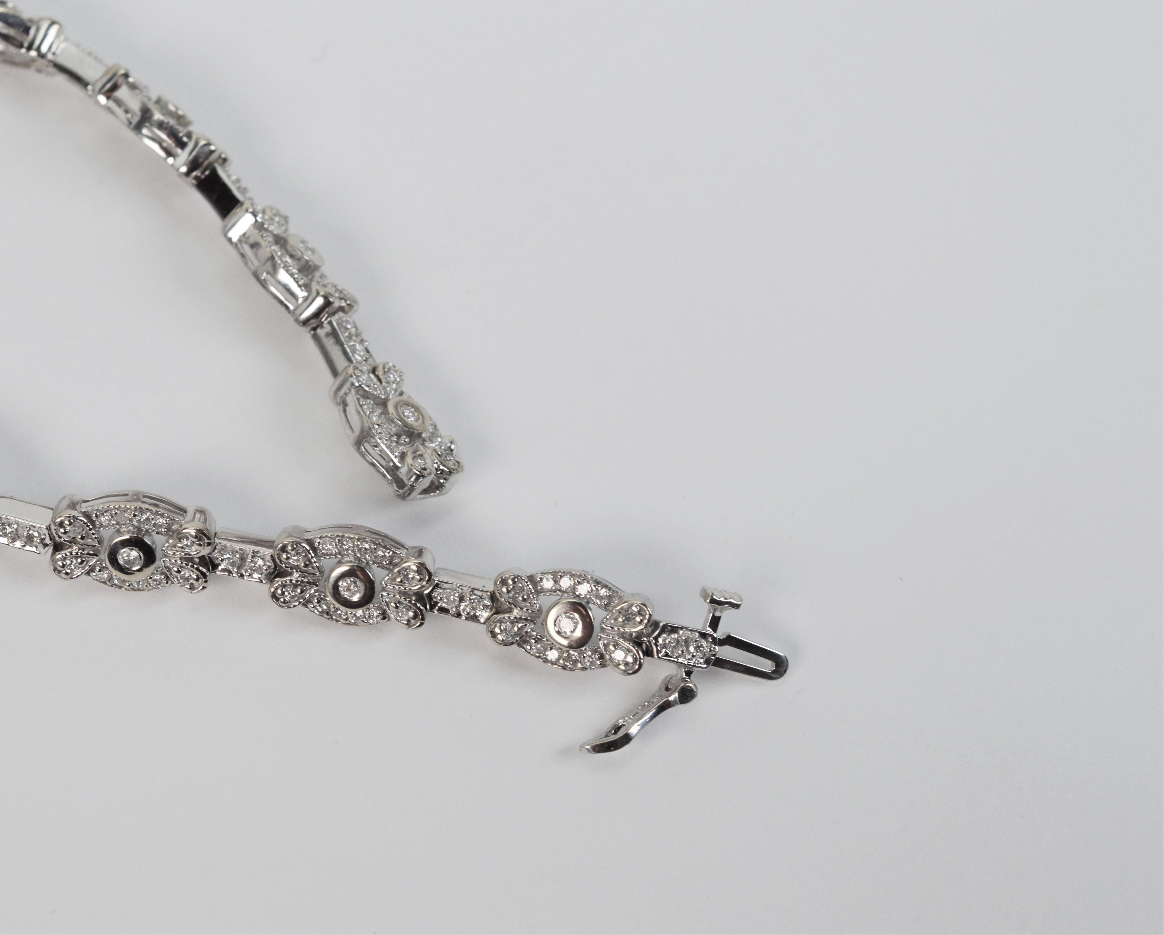 Women's Floral Inspired Diamond Oval Link 14 Karat White Gold Bracelet For Sale