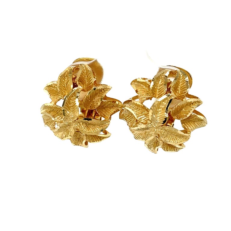 Floral Inspired Frosted Gold Stud Earrings For Sale at 1stDibs