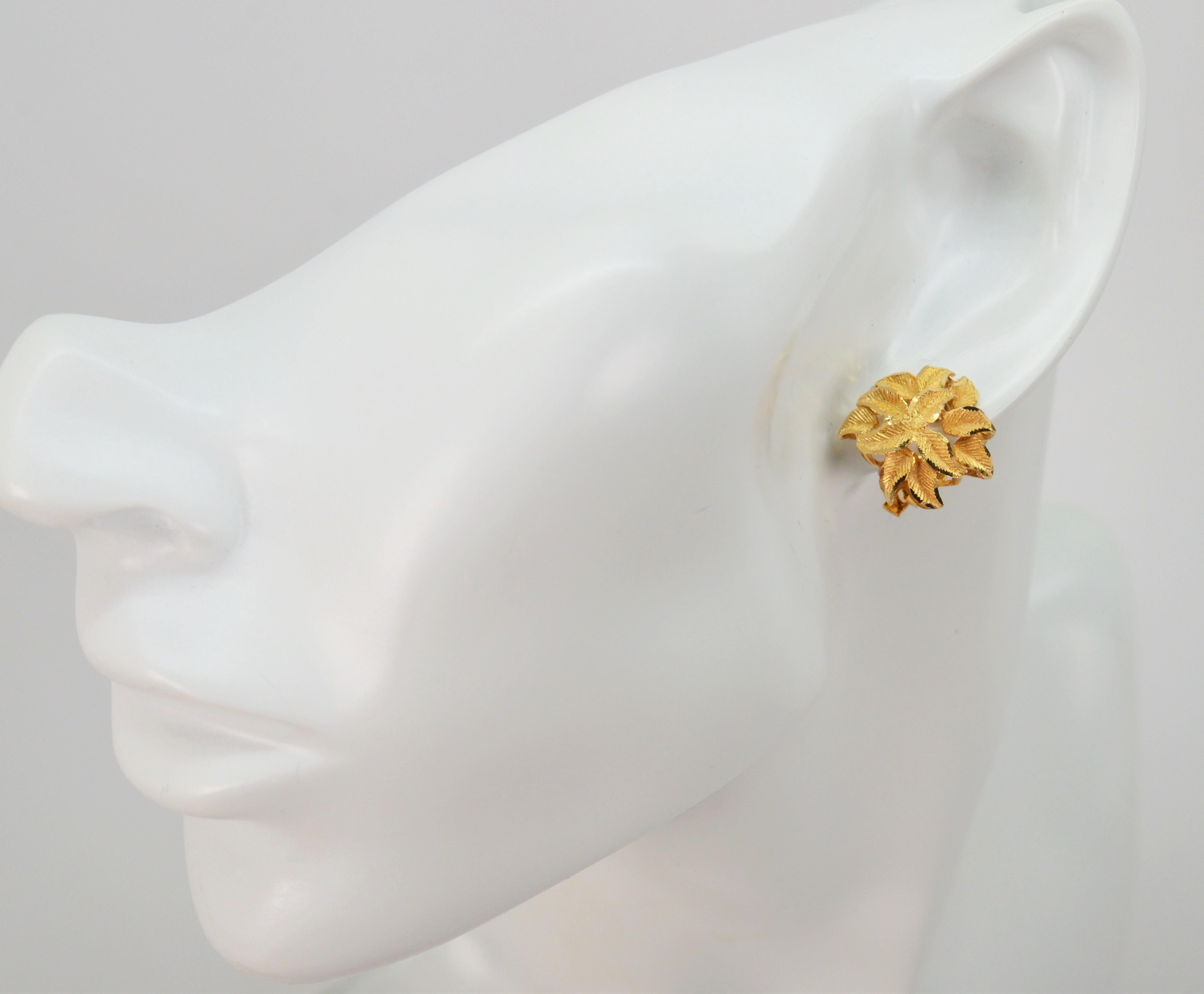Women's Floral Inspired Frosted Gold Stud Earrings For Sale