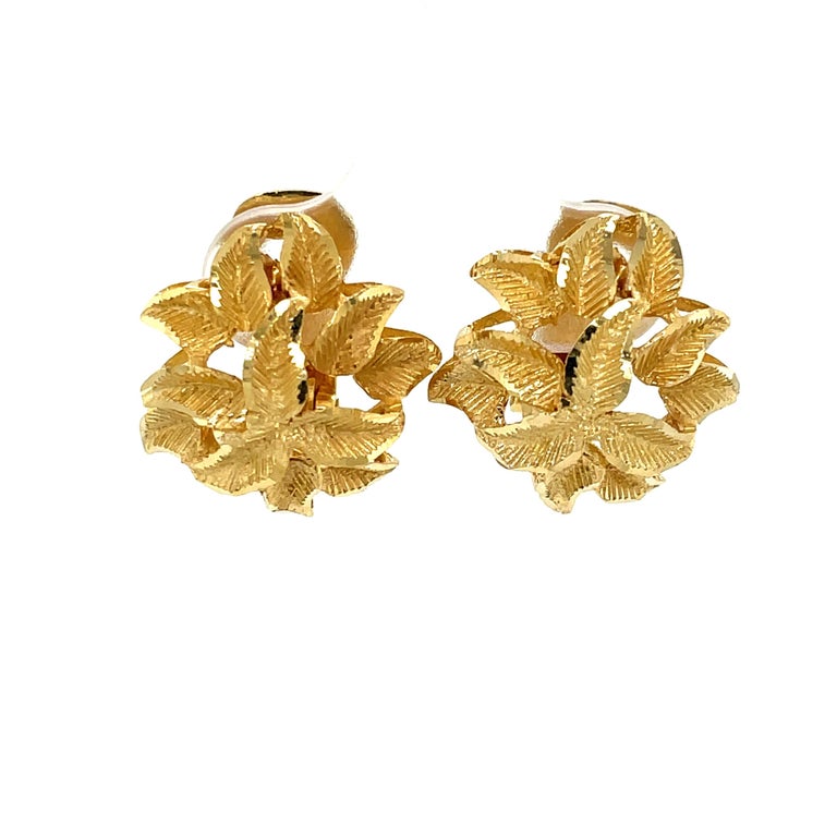Floral Inspired Frosted Gold Stud Earrings For Sale at 1stDibs