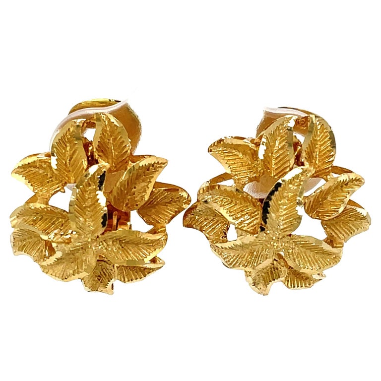 Floral Inspired Frosted Gold Stud Earrings For Sale at 1stDibs