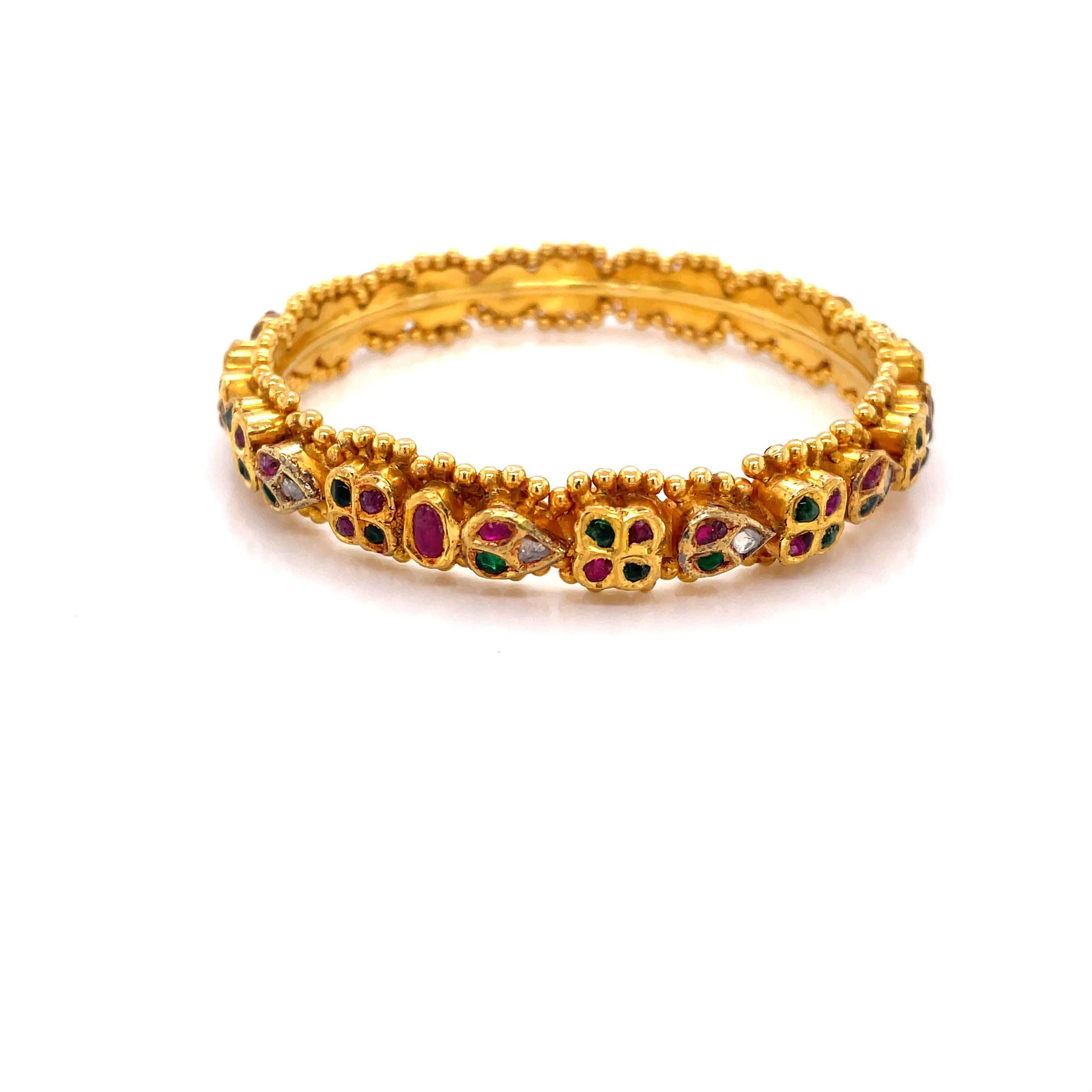 Floral Inspired Gem 20 Karat Yellow Gold Bangle Bracelet For Sale at ...