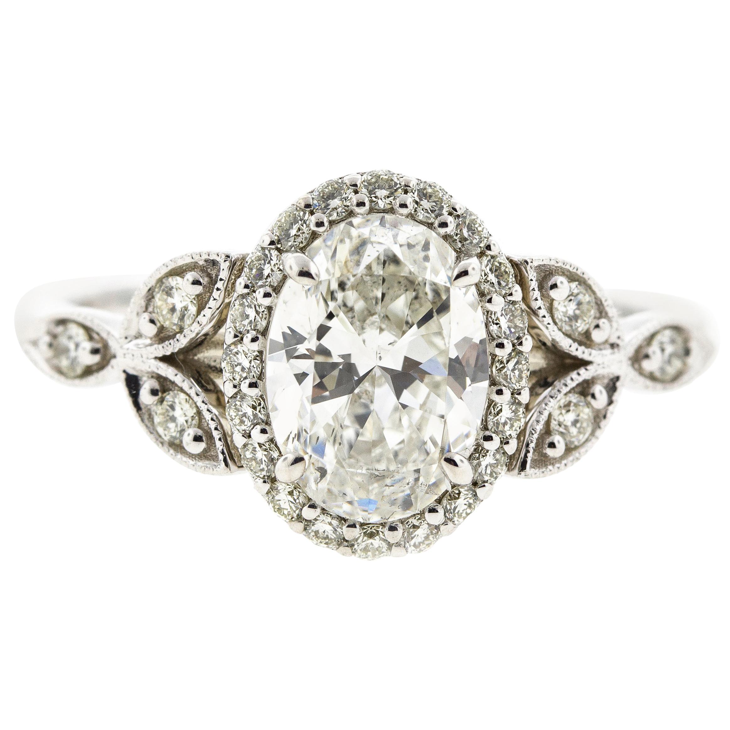 Floral Inspired Oval Diamond Engagement Ring 'Certified' For Sale