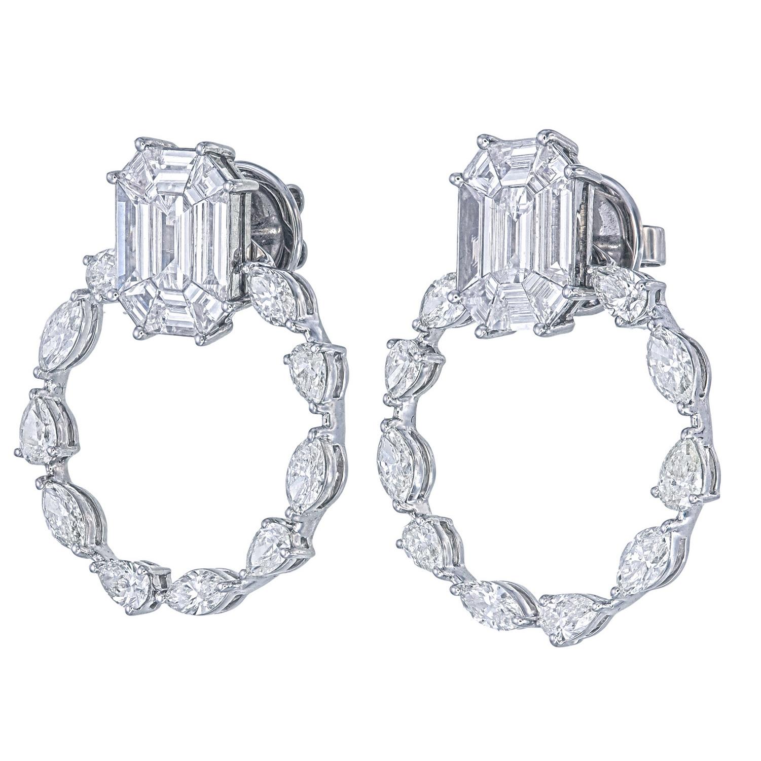 Artisan Floral Invisible Set Diamond Earrings in 18KT Gold – Elegant High Jewellery Desi For Sale
