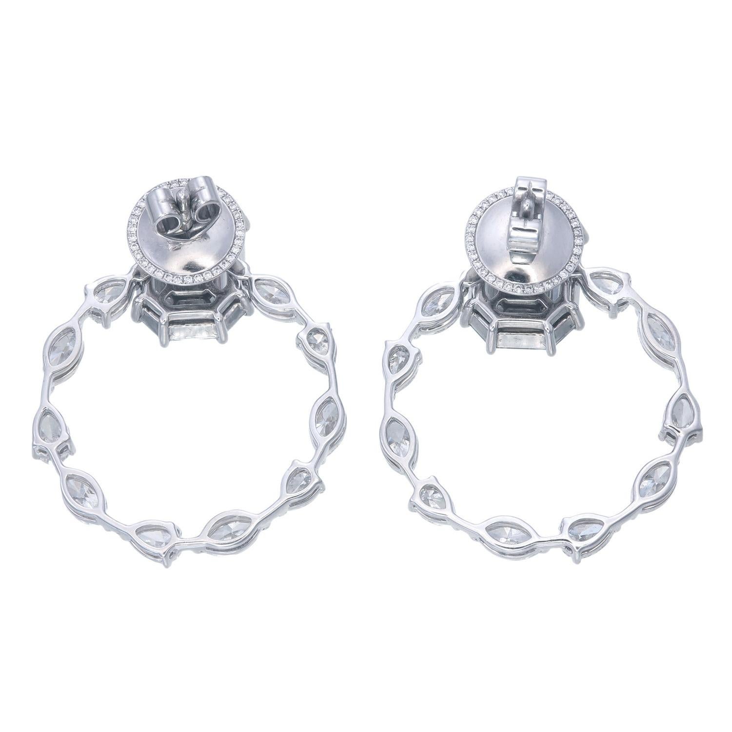Emerald Cut Floral Invisible Set Diamond Earrings in 18KT Gold – Elegant High Jewellery Desi For Sale