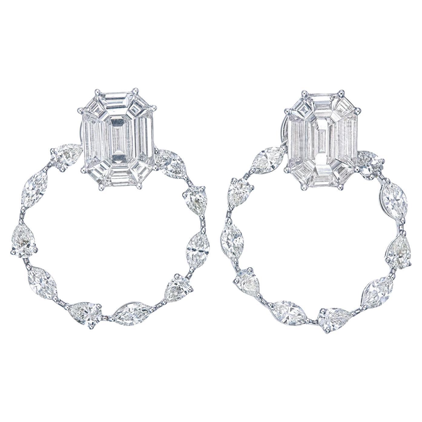 Floral Invisible Set Diamond Earrings in 18KT Gold – Elegant High Jewellery Desi For Sale