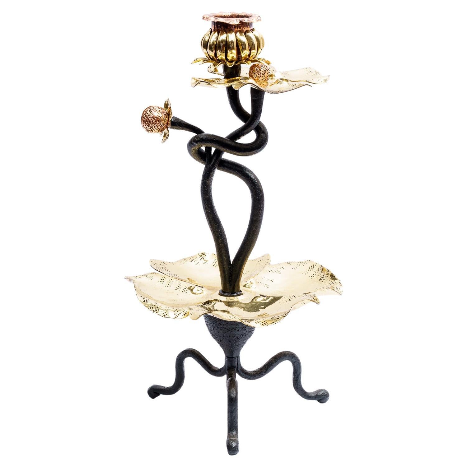 Floral iron jugendstil candle holder vienna around 1908 For Sale