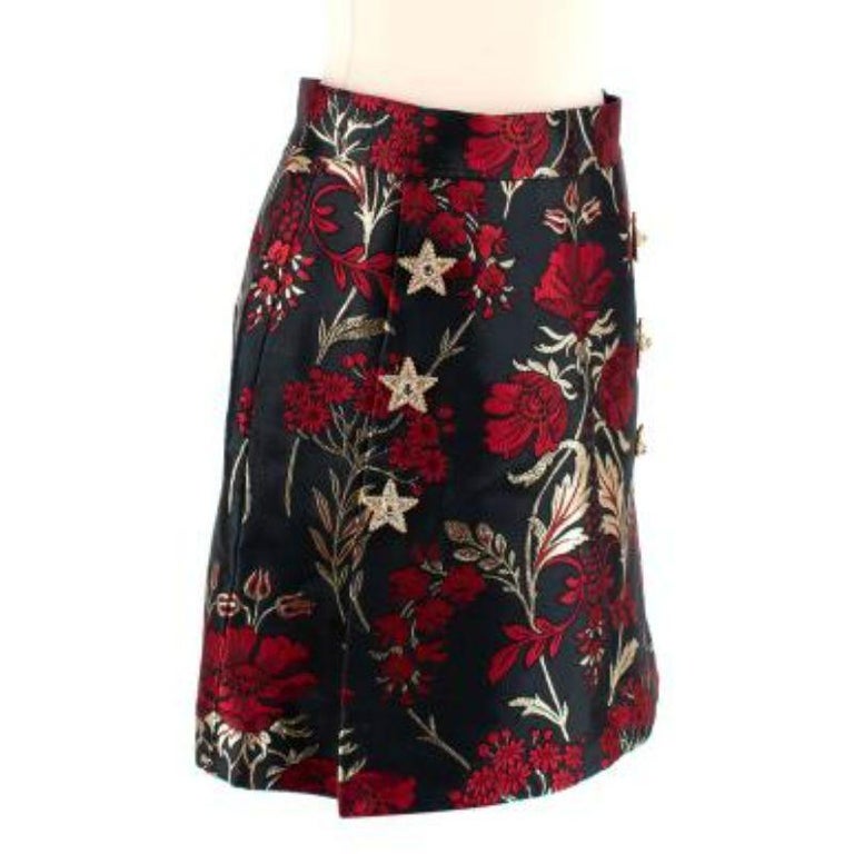 Dolce & Gabbana Black Red Jacquard High Waist Mini Skirt