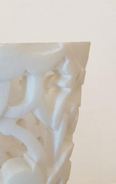 Floral Jali Umbrella Stand In White Marble Handcrafted In India