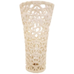 Floral Jali Umbrella Stand In White Marble Handcrafted In India