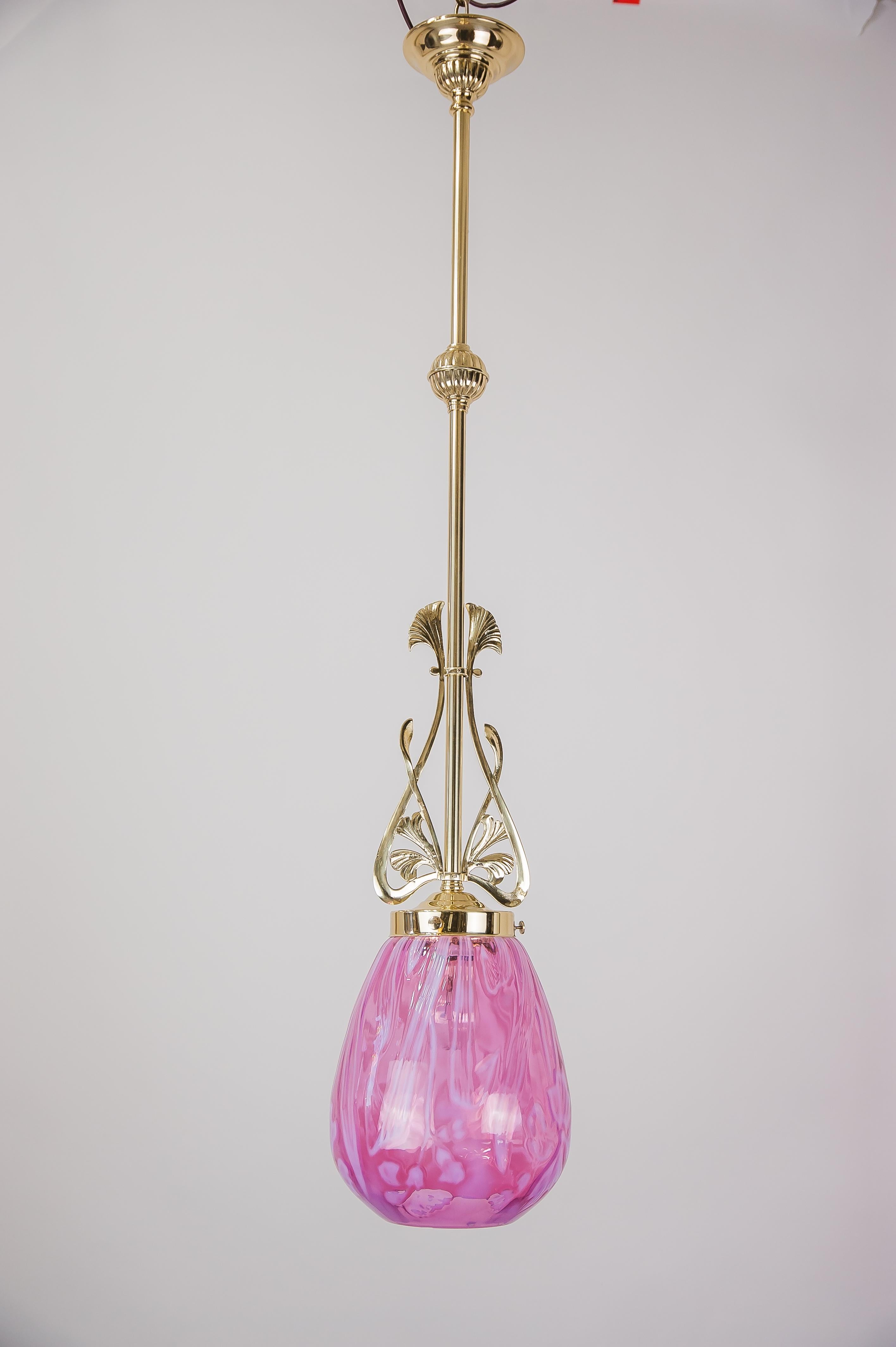 Floral Jugendstil pendant, circa 1905 with original glass shade
Polished and stove enameled.
  