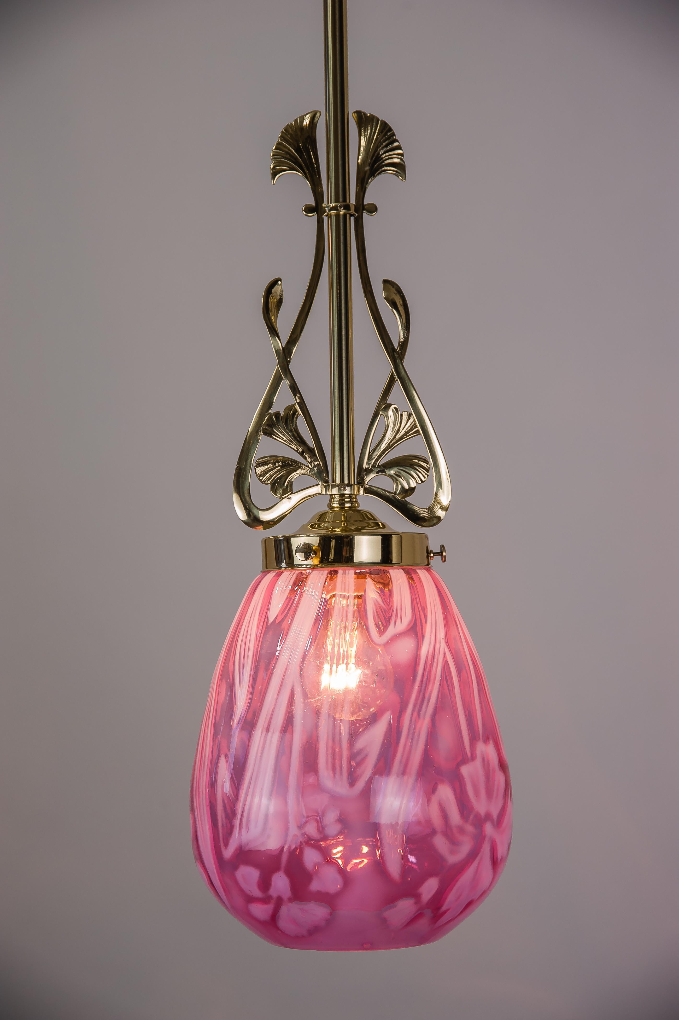 Early 20th Century Floral Jugendstil Pendant, circa 1905 with Original Glass Shade