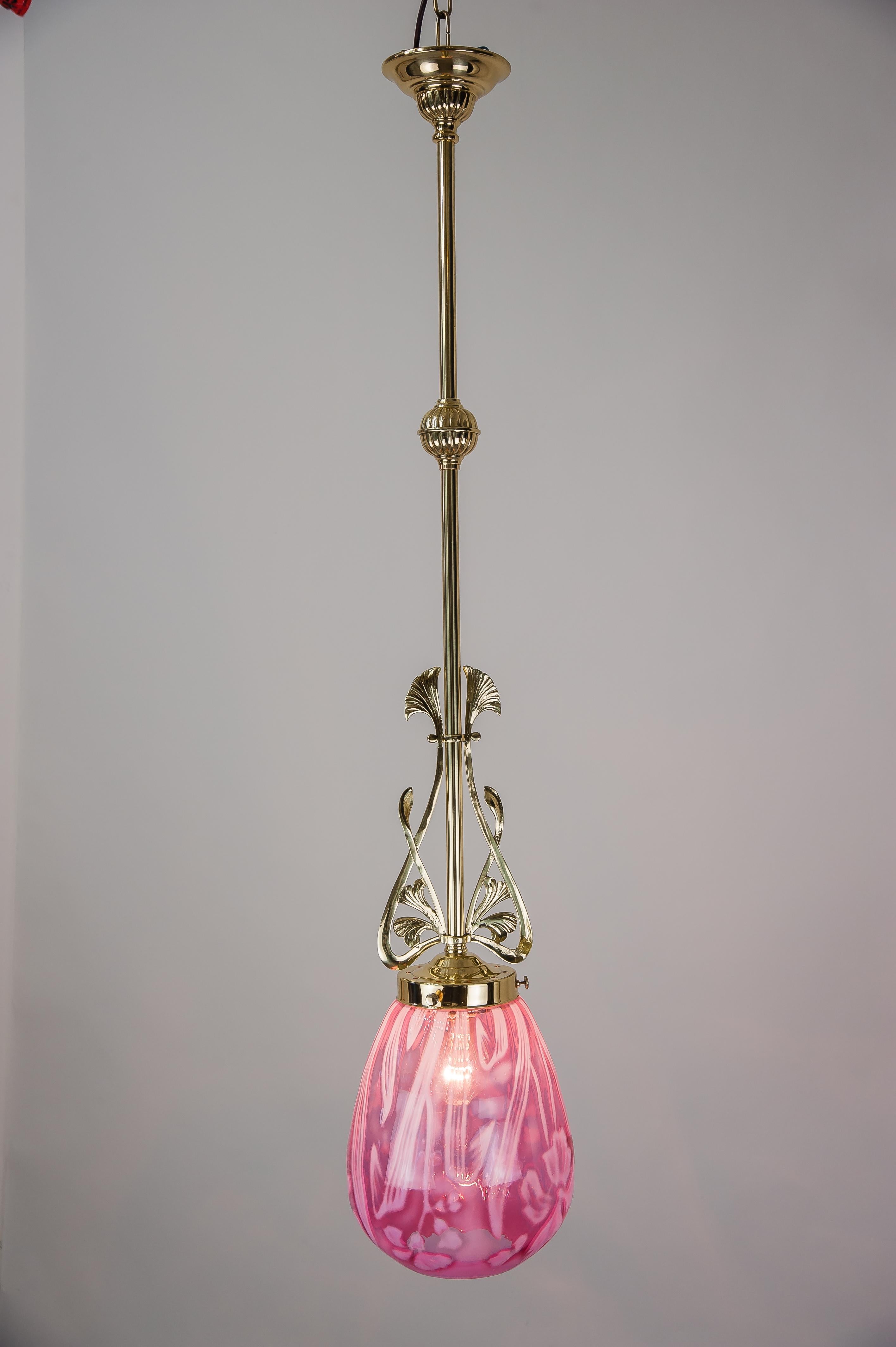 Floral Jugendstil Pendant, circa 1905 with Original Glass Shade 1