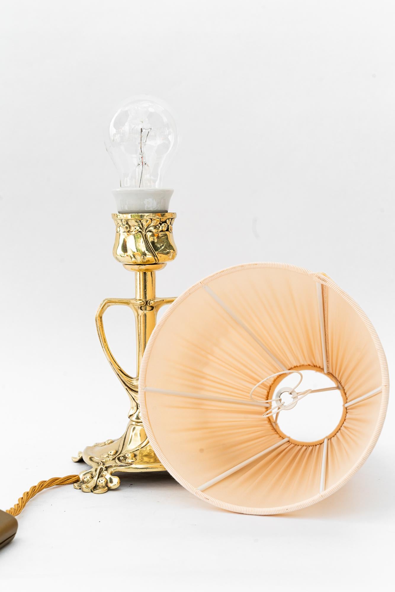 Floral Jugendstil table lamp with fabric shade vienna around 1908 en venta 7