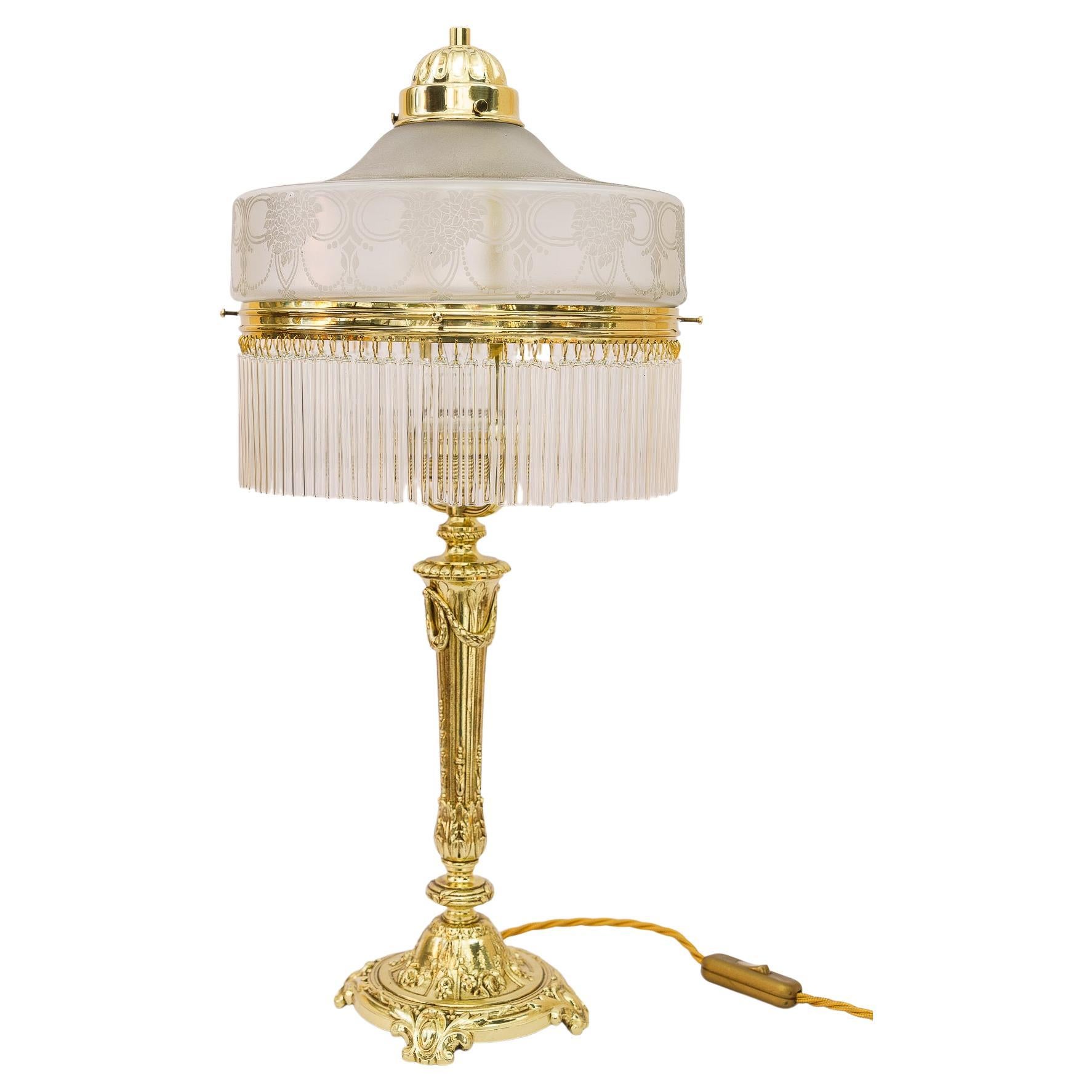 Floral Jugendstil Table Lamp with Glass Shade Vienna Around 1908