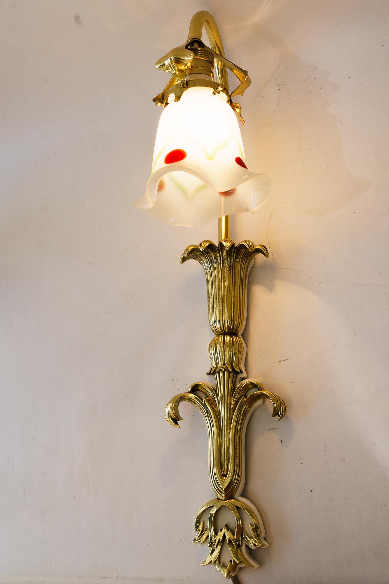 Aplique floral jugendstil  con pantalla original de cristal palme koenig redonda 1908 Lacado en venta