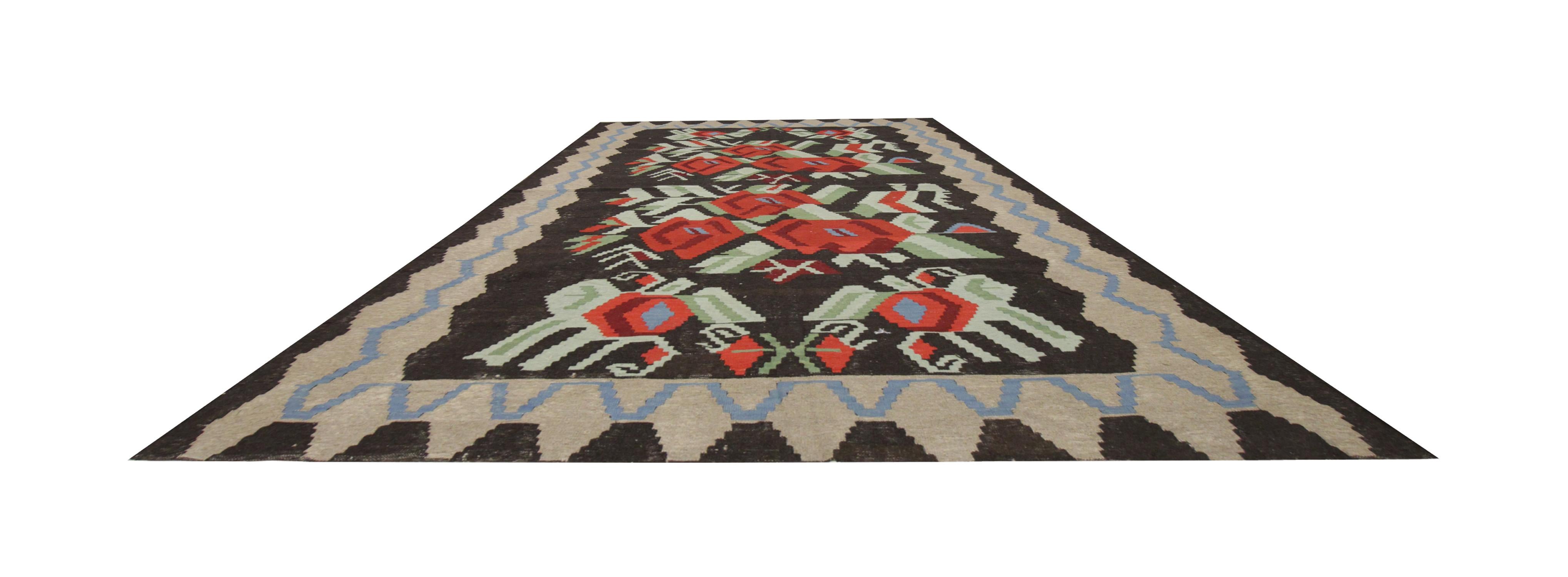 Tribal Floral Kilim Rugs Handmade Carpet Vintage Traditional Wool Rug For Sale