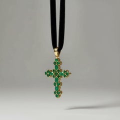 Floral Lab emeralds Cross Pendant Silver, gold