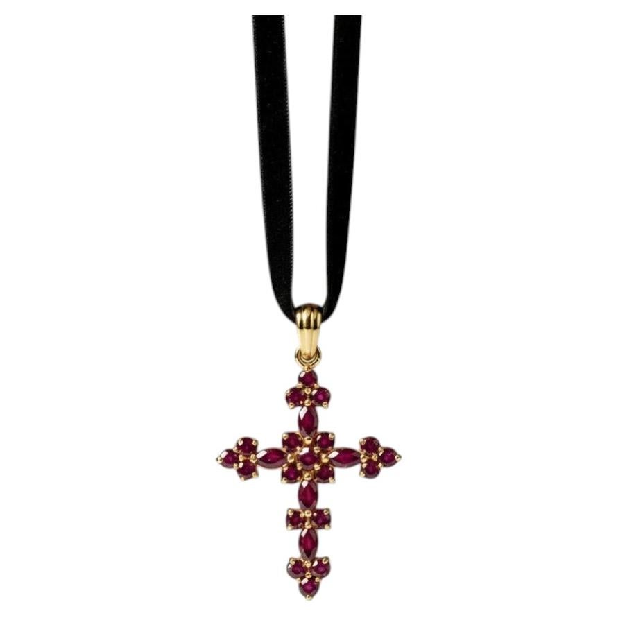 Floral Lab Rubies Cross Pendant Silver, gold