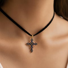 Floral Lab Sapphires Cross Pendant Silver, gold