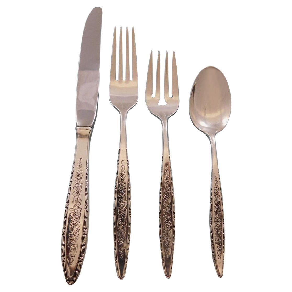 Floral Lace by Lunt Sterling Silver Flatware Set for 12 Service 54 Pieces For Sale