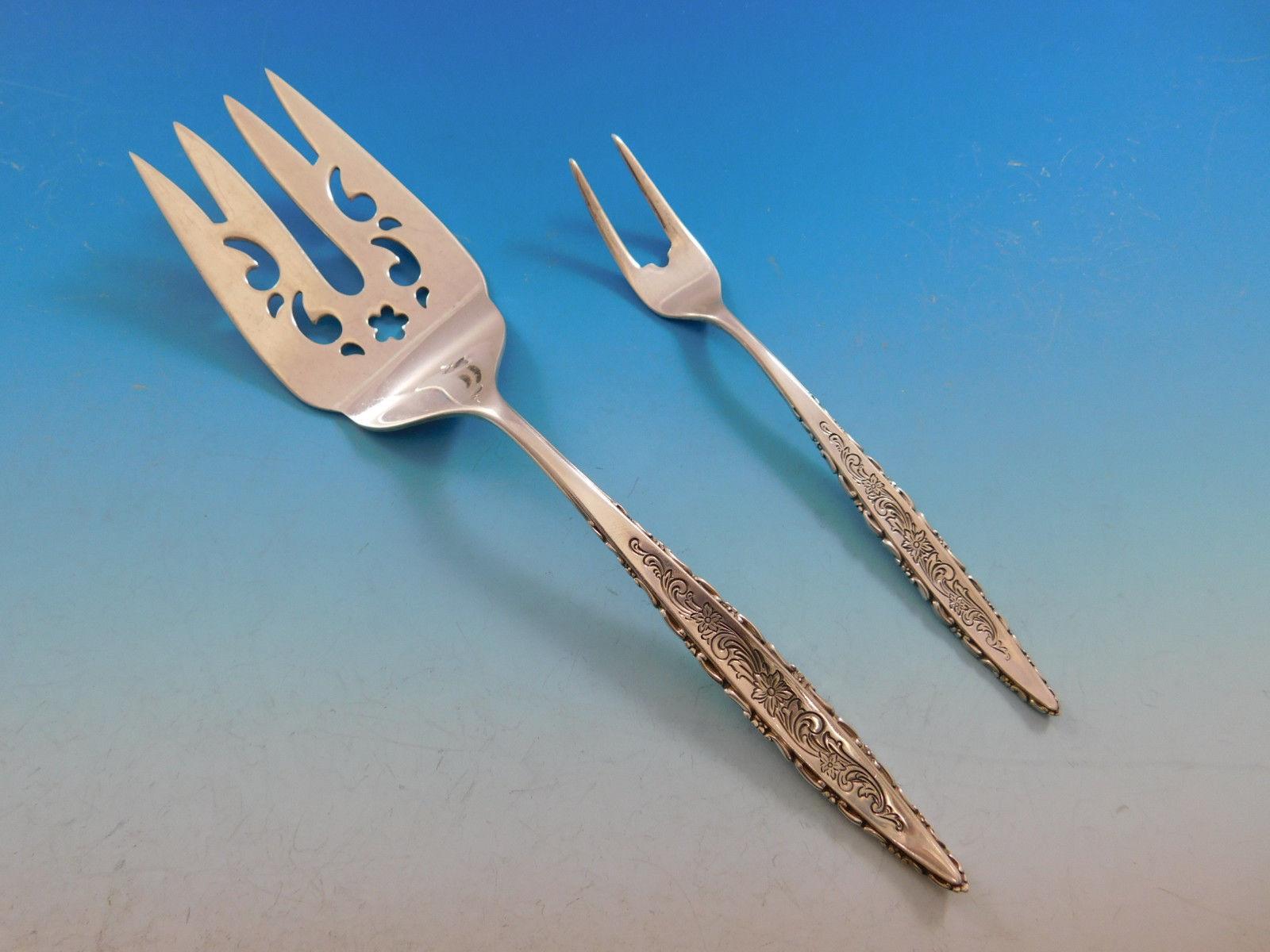 Ensemble de couverts en argent sterling pour 8 personnes 41 pièces Lace by Lunt à motifs floraux en vente 3