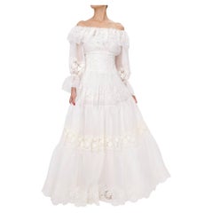 Floral Lace Corset Silk Maxi Wedding Dress White 42 36 S 