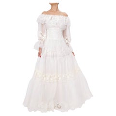 Floral Lace Corset Silk Maxi Wedding Dress White 42 36 S
