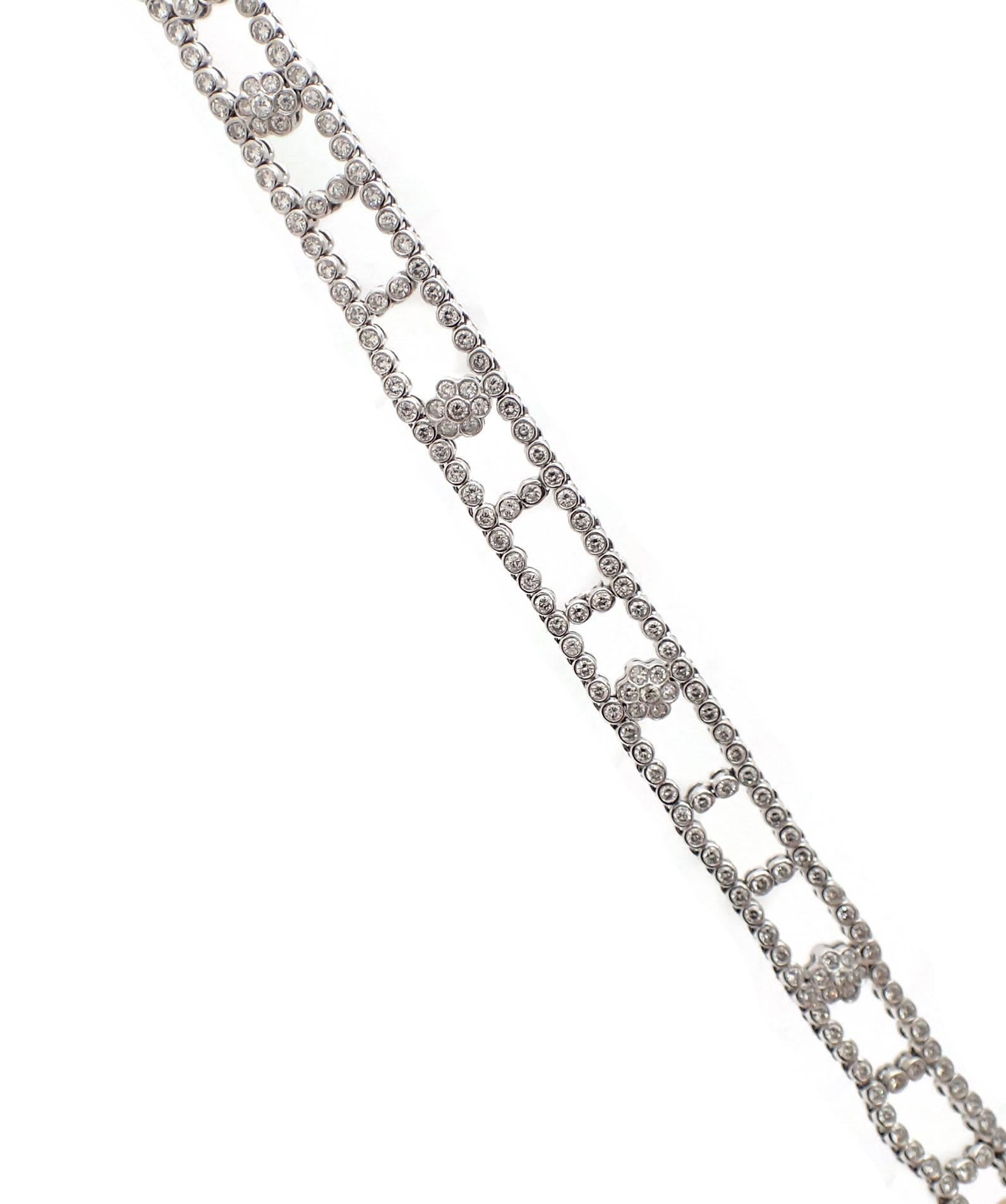 Women's Floral Ladder Diamond Bracelet in 18 Karat White Gold For Sale