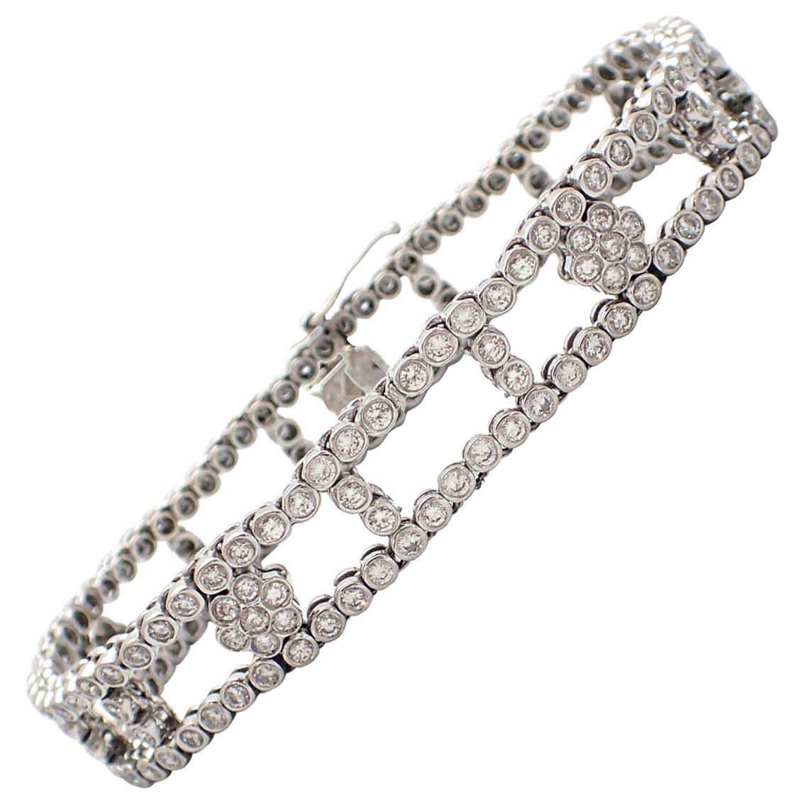 Floral Ladder Diamond Bracelet in 18 Karat White Gold For Sale