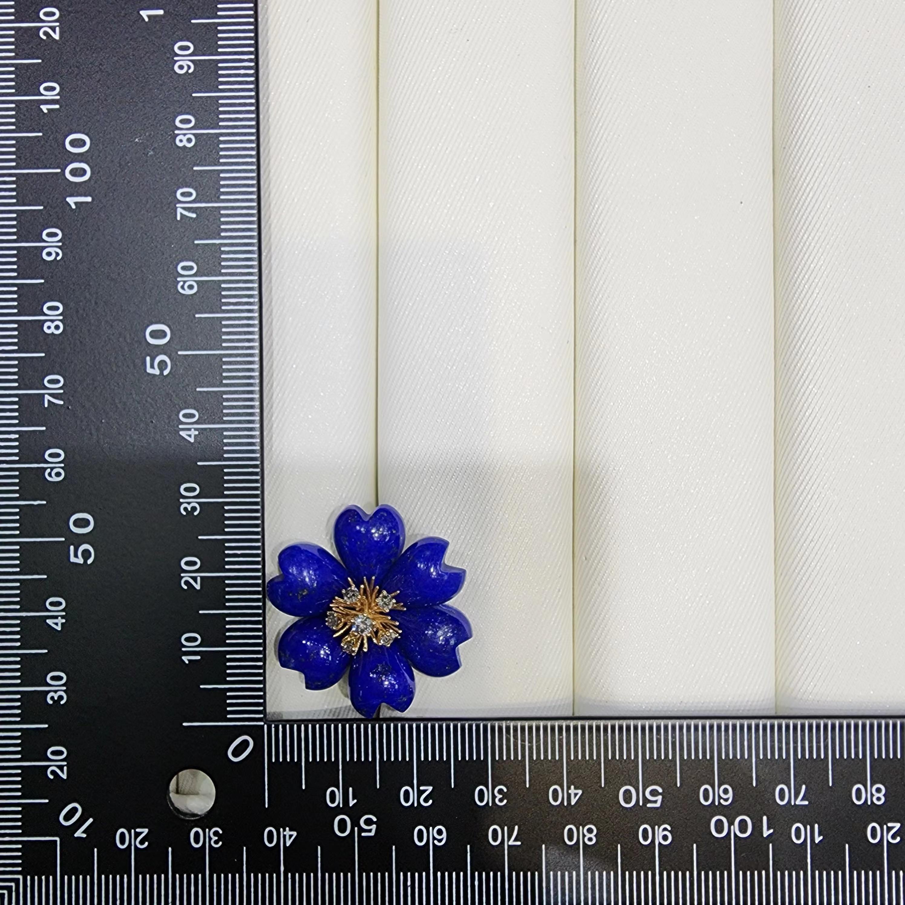 Art Deco Floral Lapis Lazuli Diamond Earring in 14K Yellow Gold  28mmx28mm