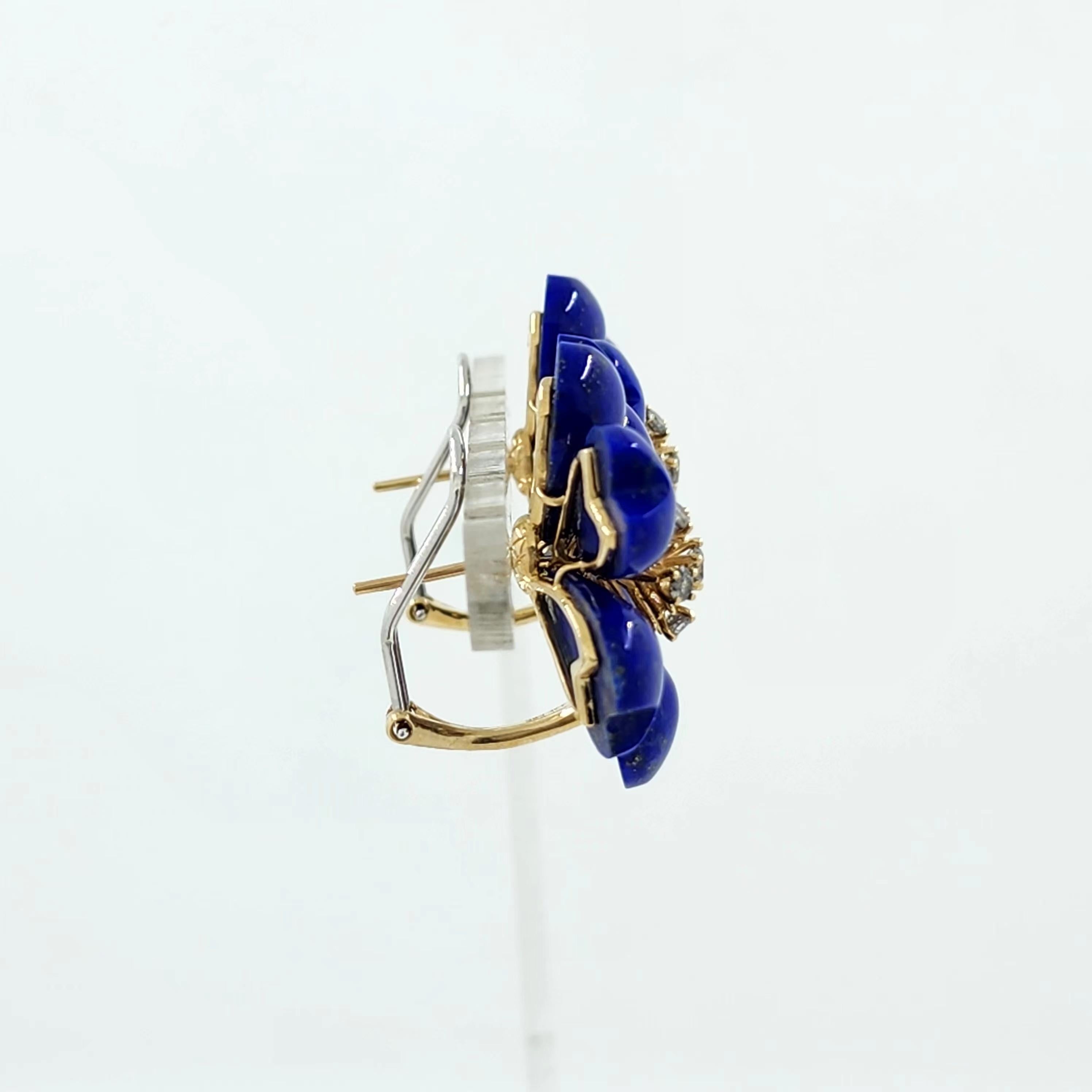 Women's Floral Lapis Lazuli Diamond Earring in 14K Yellow Gold  28mmx28mm