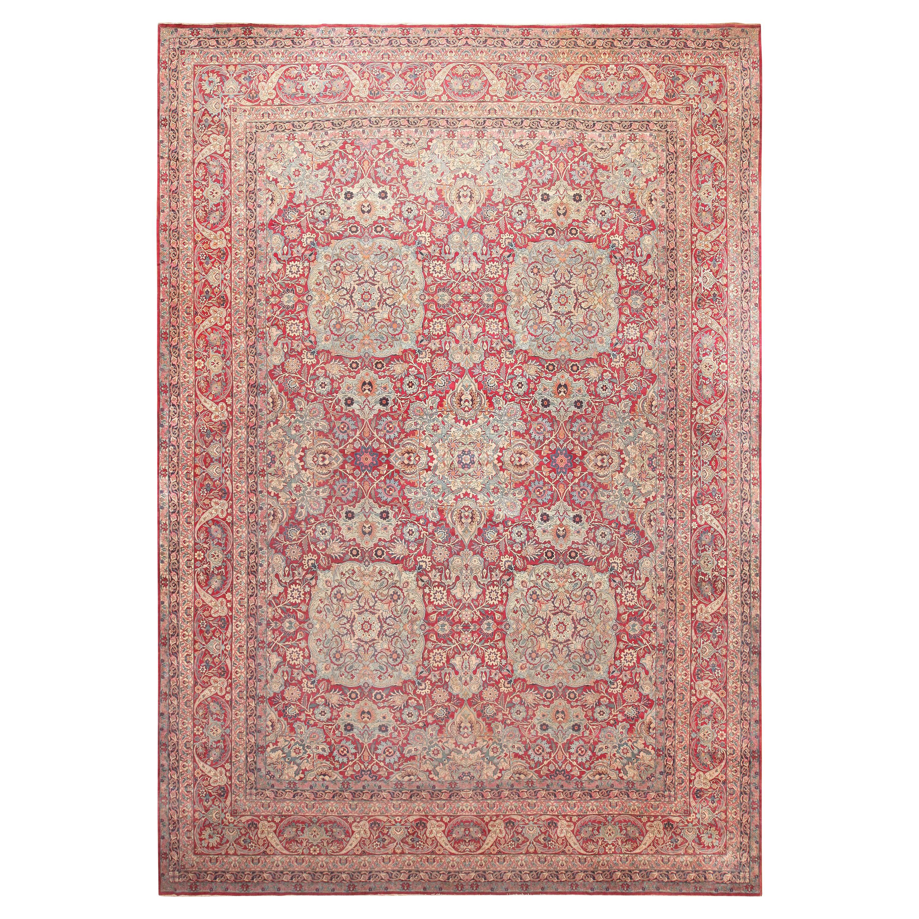 Floral Large Antique Persian Kerman Rug. Size: 14 ft 2 in x 19 ft 8 in
