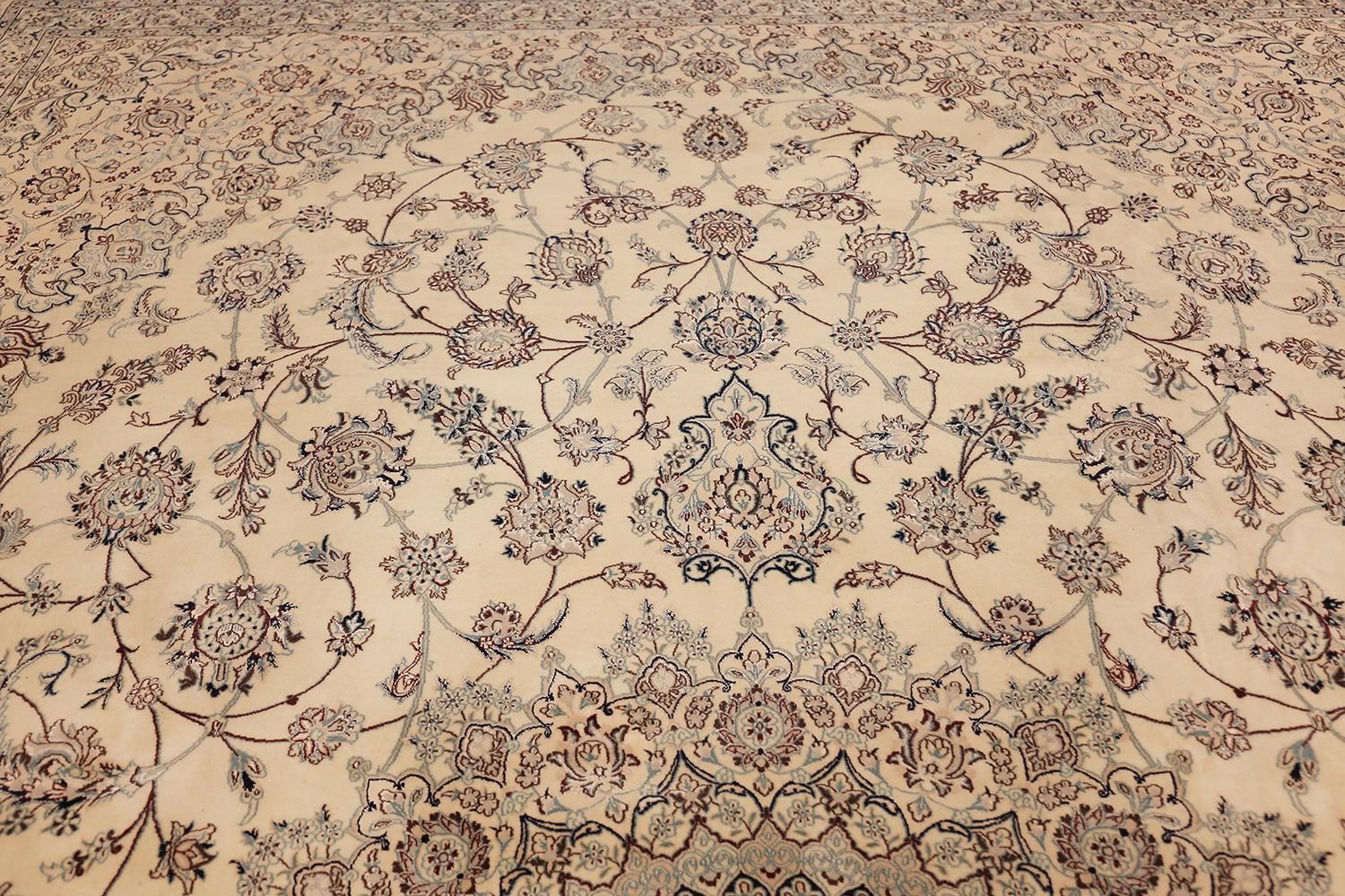 Floral Large Silk and Wool Vintage Nain Persian Rug. Size: 11 ft 6 in x 17 ft 7