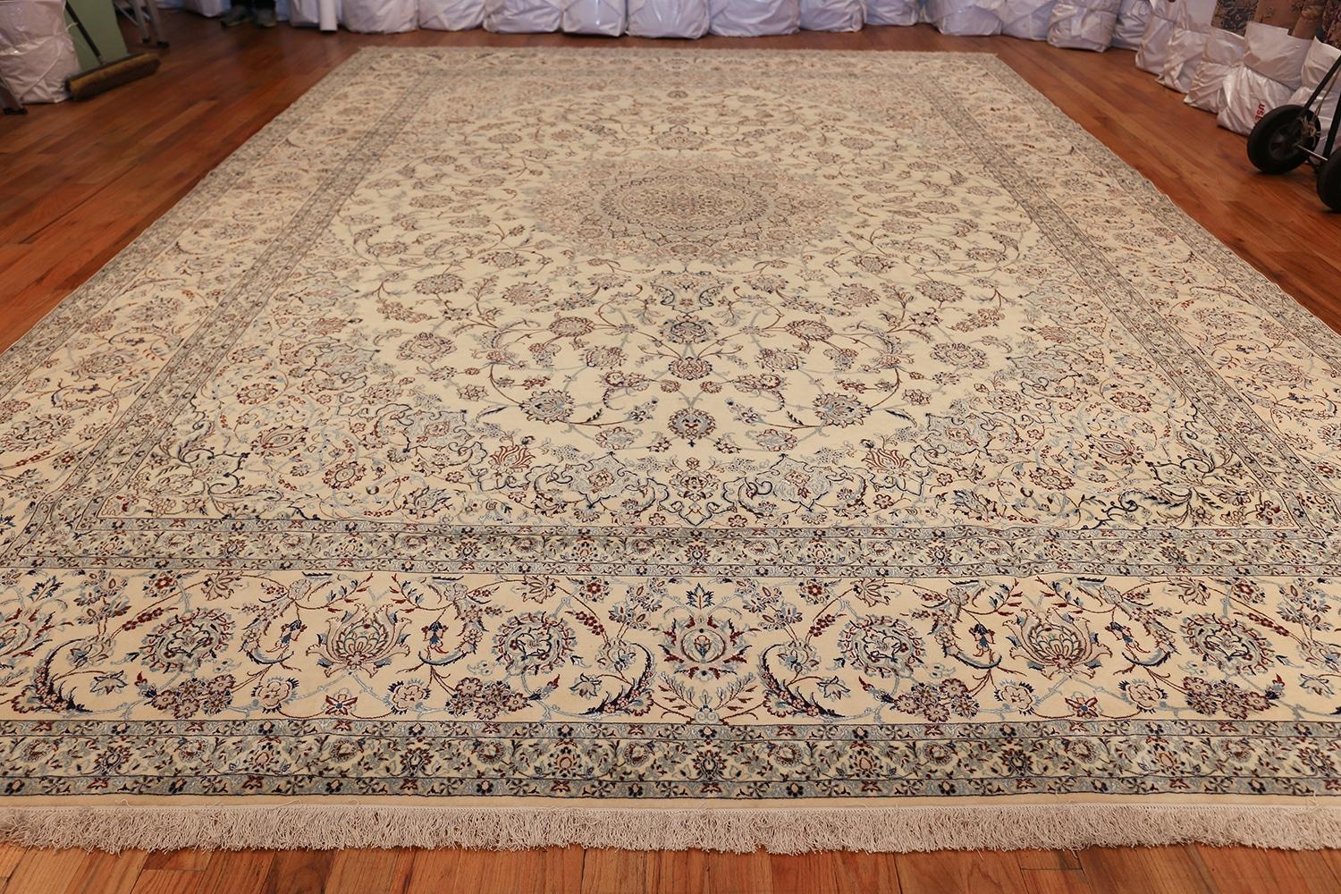 Floral Large Silk and Wool Vintage Nain Persian Rug. Size: 11 ft 6 in x 17 ft 8