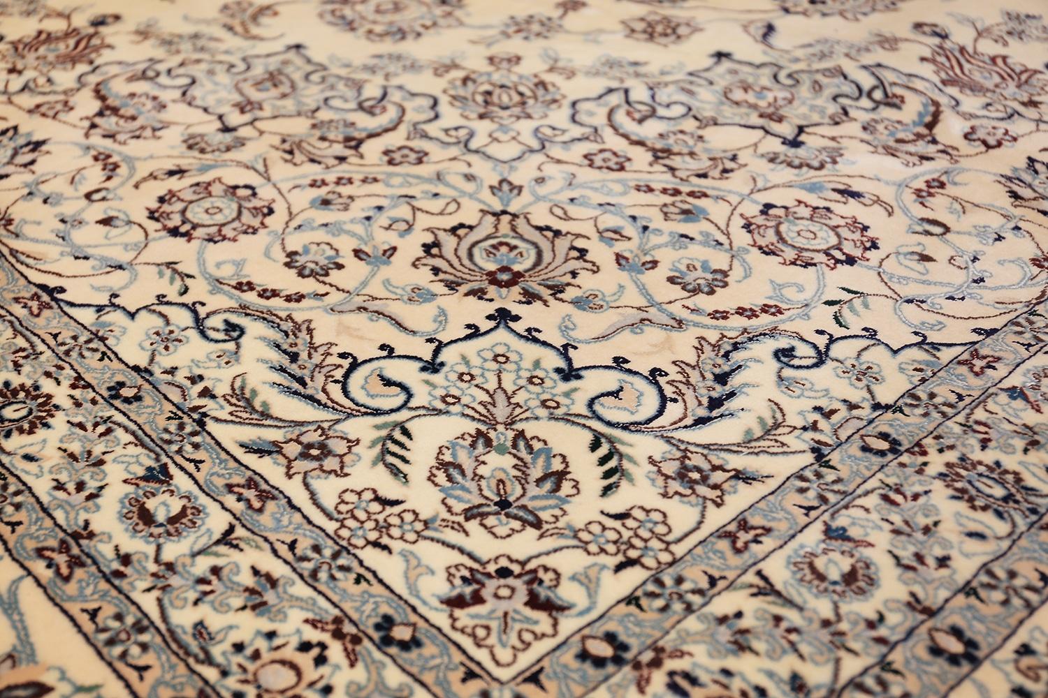 Hand-Knotted Floral Large Silk and Wool Vintage Nain Persian Rug. Size: 11 ft 6 in x 17 ft