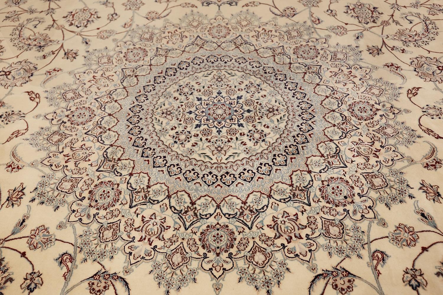 Floral Large Silk and Wool Vintage Nain Persian Rug. Size: 11 ft 6 in x 17 ft 2