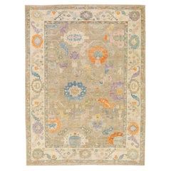 Floraler Moderner Sultanabad-Teppich aus handgefertigter Wolle in Light Brown