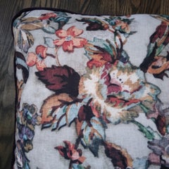 Floral Linen Throw Pillows with Purple Chenille Backing - a pair