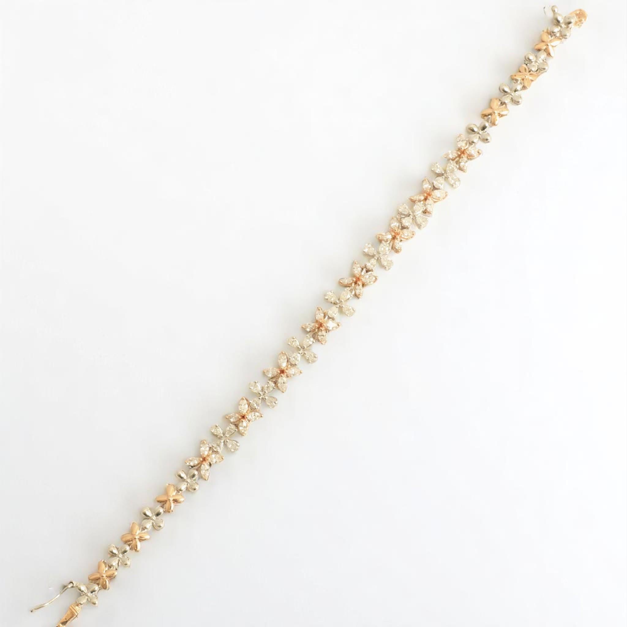 Florales A Link Diamant-Tennisarmband aus 14 Karat massivem Gold (zertifiziert) im Zustand „Neu“ im Angebot in New Delhi, DL