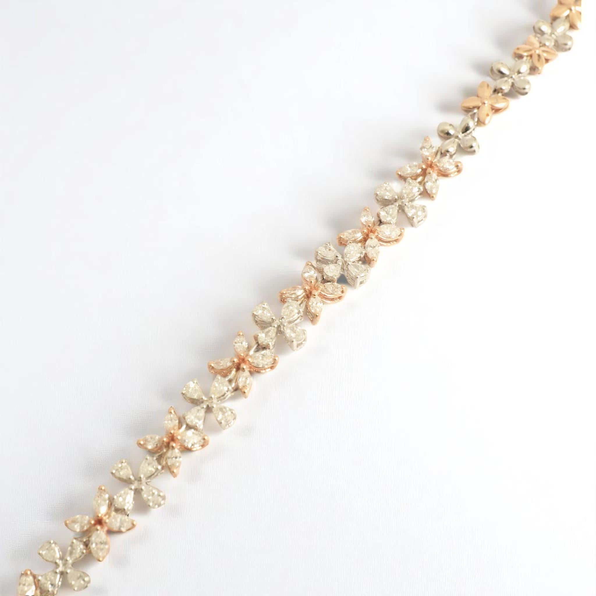 Florales A Link Diamant-Tennisarmband aus 14 Karat massivem Gold (zertifiziert) Damen im Angebot