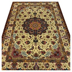 Majestuosidad Floral sobre Marfil Alfombra Persa de Seda Pura, Artesanía Iraní, 0056