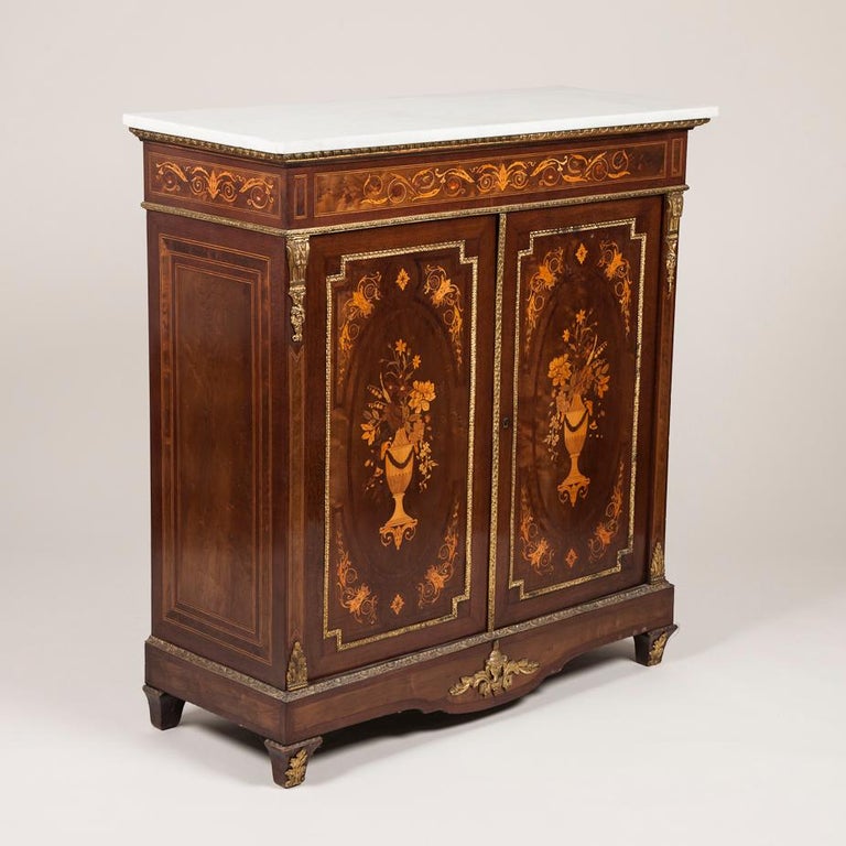 Floral Marquetry Two-Door Cabinet with Carrera Marble Top For Sale at  1stDibs | marble top cabinet