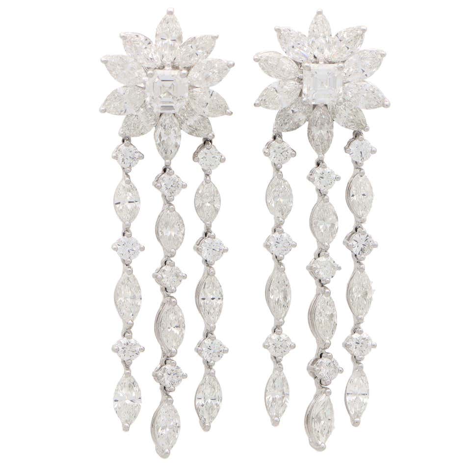 Art Deco Style Diamond and Pearl Drop Earrings Set in Platinum For Sale ...