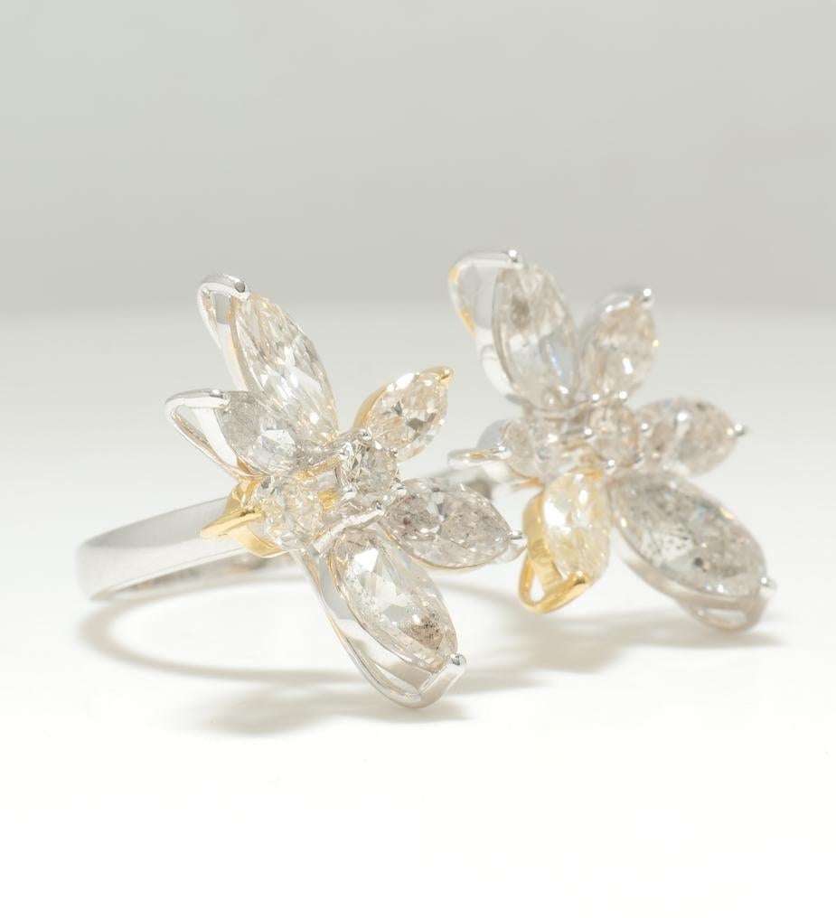 Donna Anello con diamante marquise floreale in oro massiccio 14K (certificato) in vendita