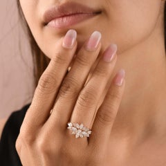 Floral Marquise Diamond Ring in 18K Rose Gold Statement Cluster Cocktail Jewelry