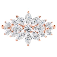 Floral Marquise Diamond Ring in 18K Rose Gold Statement Cluster Cocktail Jewelry