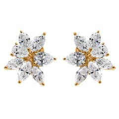 4.72ct SI/H Diamond Floral Cluster Stud Earrings 18 Karat Yellow Gold