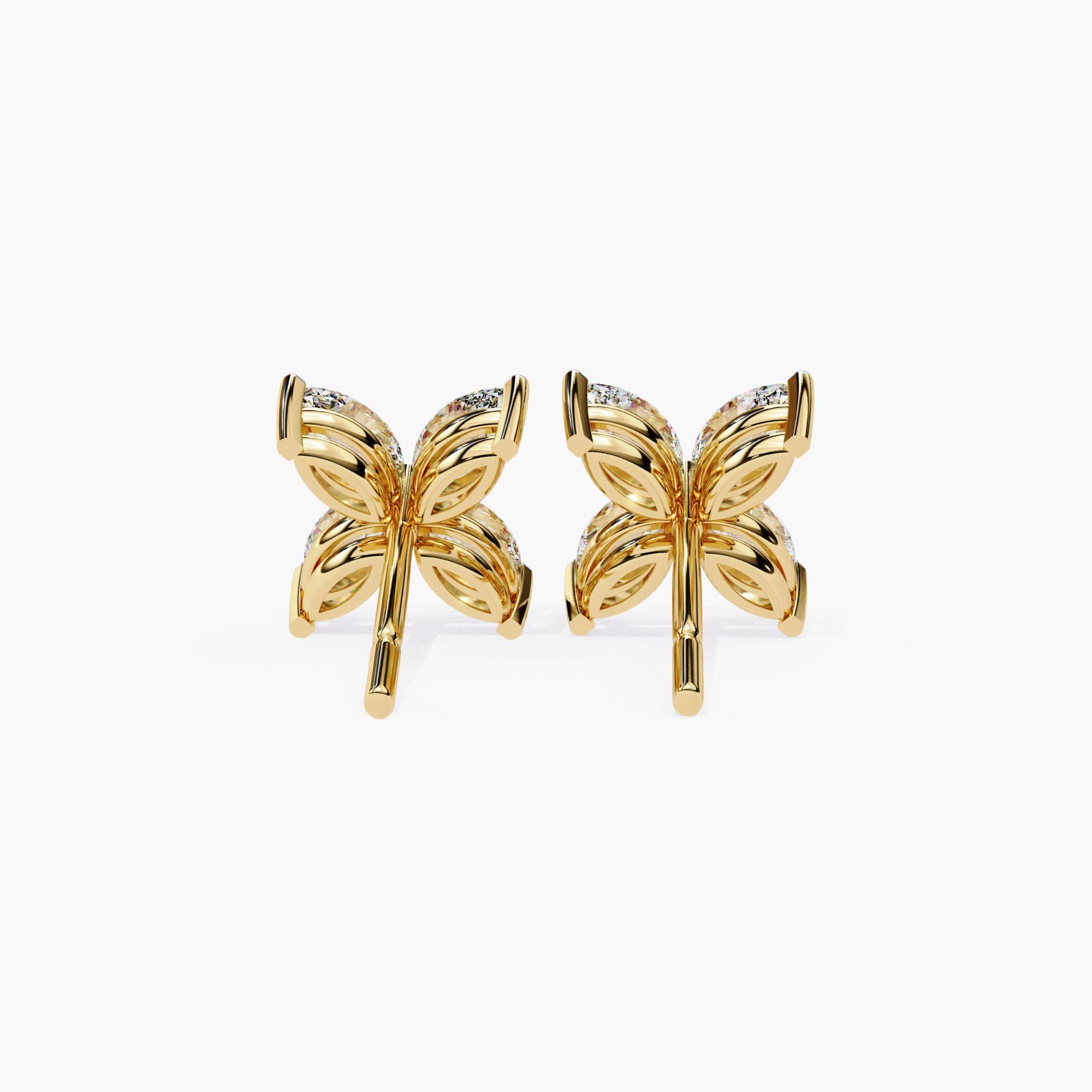 Floral Marquise Natural Diamond Petal Stud Earrings, 14k Solid Gold, SI GH For Sale 1